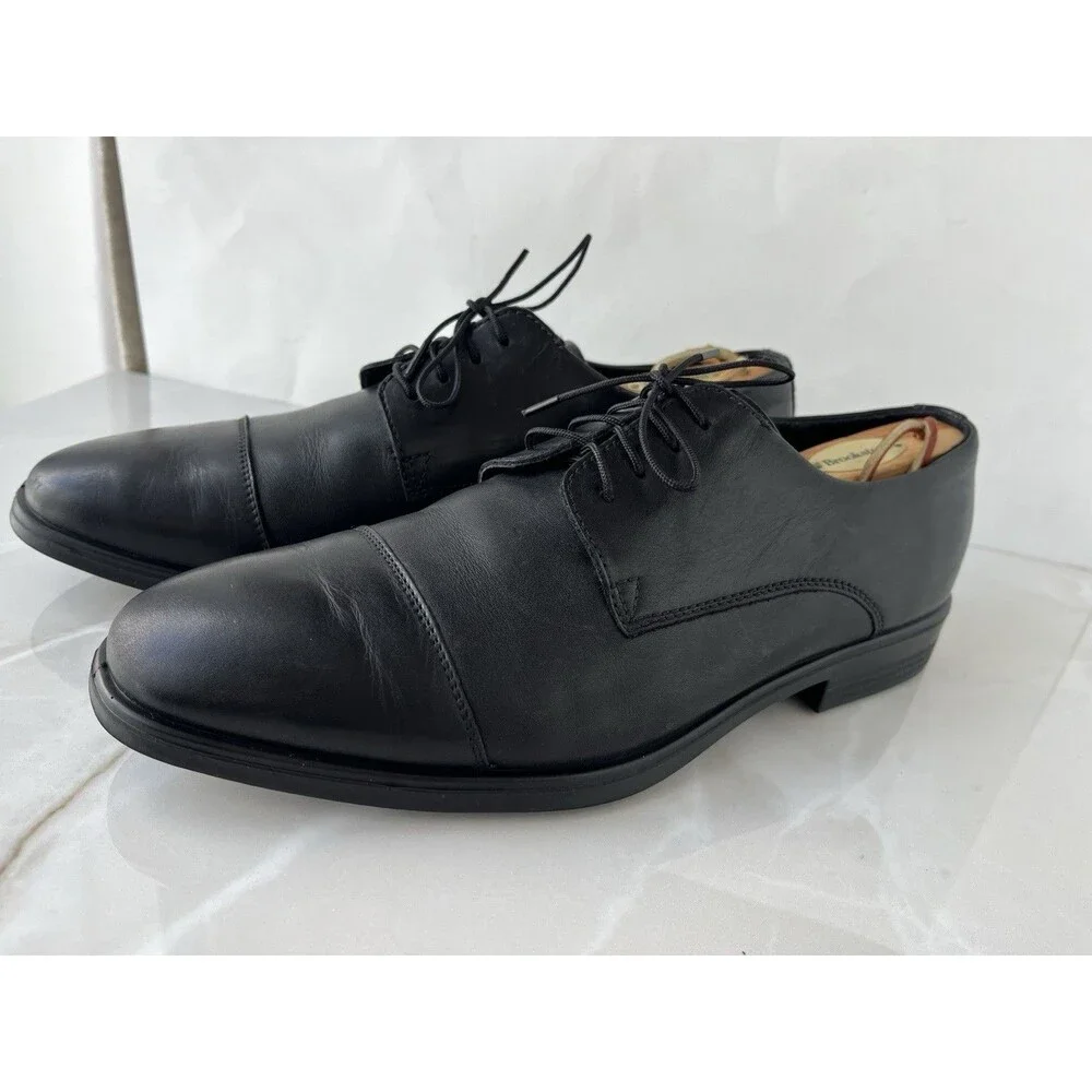 ECCO Men Sz 44 Us 10 Black Leather Lace Up Loafers Shoes Oxfords 62170401001